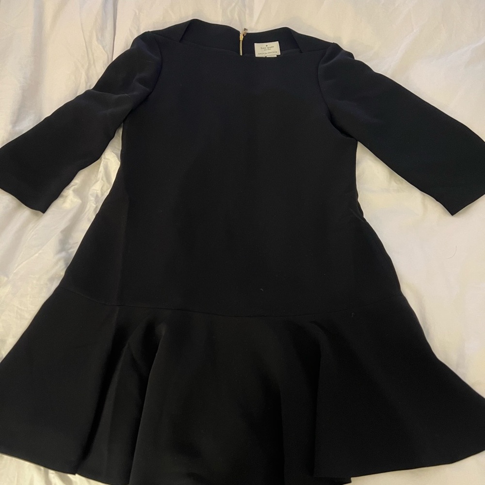Kate Spade New York Black Drop Waist Dress Gold Back Zipper Size 8